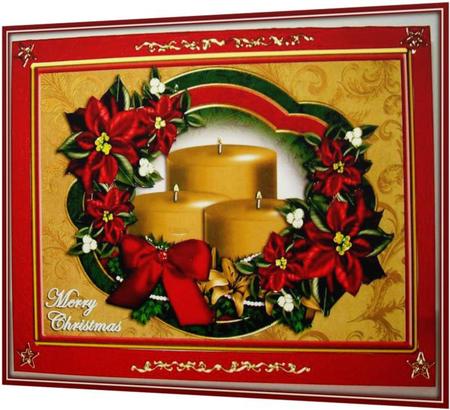 Gold Candles and Red Poinsettia Card Front by Rae Trees