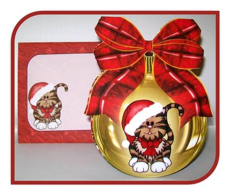 Bauble-shape Gift Card Kit - Santa Kitty by Rae Trees