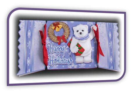 Polar Bear Happy Holidays Christmas Cracker Shaped Card by Rae Trees