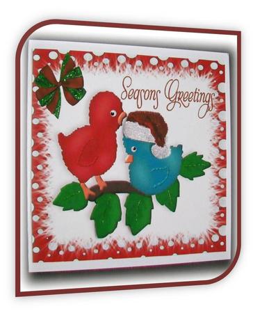 Cute Little Bird with Santa Hat on with Bow by Rae Trees