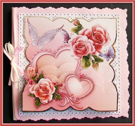 Roses Butterfly and Hearts Card Front by Rae Trees