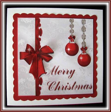 Merry Christmas Baubles on Shimmering White by Rae Trees