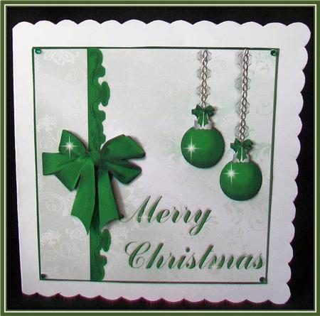 Sparkling Green Baubles Card Front/topper by Rae Trees