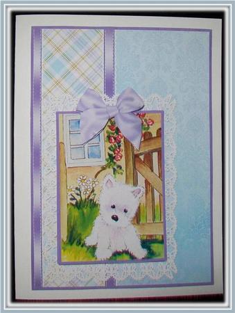 Westie by the Gate with Tartan and Bows Decoupage by Rae Trees
