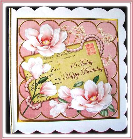 Pink Magnolia 16 Today 8in Decoupage Topper by Rae Trees