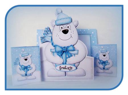 3D Xmas Polar Bears Presents Shaped Card with Decoupage by Rae Trees