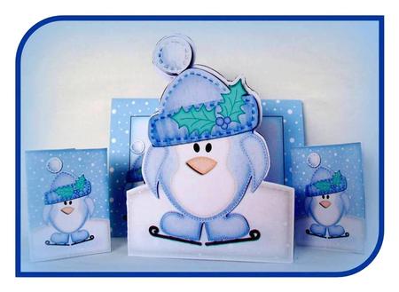3D Xmas Skating Penguin Shaped Card with Decoupage by Rae Trees
