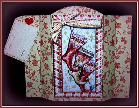 Red Christmas Stockings Spring Front Card by Rae Trees