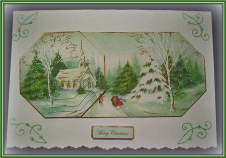 Christmas Church Service Shaped Card Front by Rae Trees
