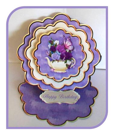Teapot, Roses and Butterfly 2 1n 1 Scalloped Easel Card Kit by Rae Trees