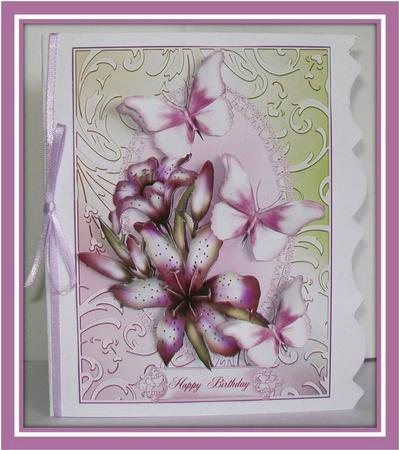 Lily Flutters in a Purple and Green Shimmer Frame by Rae Trees