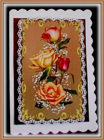 Beautiful Joy Roses on Lace - Quick Card by Rae Trees