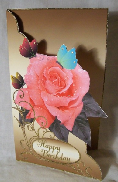 Rose & Butterflies Cut & Fold Scalloped Corner Card by Rae Trees