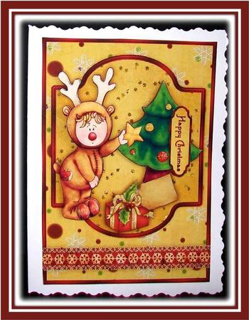 Baby Rudolph Card Front with Step by Step by Rae Trees