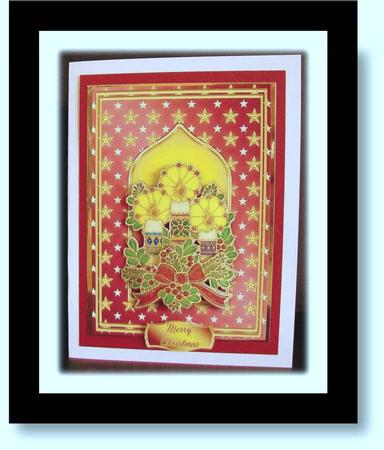 Stained Glass Candles Decoupage Card Front by Rae Trees