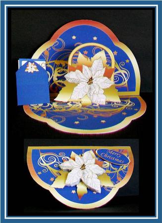 Blue and Gold Swirls with Poinsettia Easy Pop-up by Rae Trees