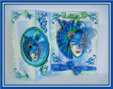 Blue and Green Masque No Holes Cut and Fold by Rae Trees