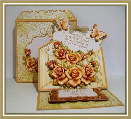 Golden Roses Envelope Easel Card Kit Birthday or Anniversary by Rae Trees