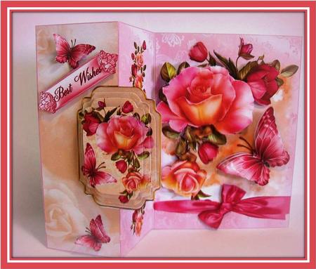 Peach and Pink Roses No Holes Cut and Fold by Rae Trees