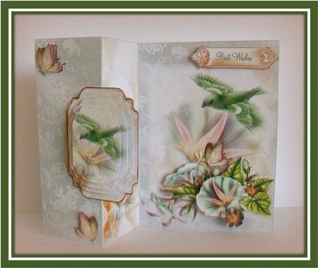 Morning Glory and Bird Flutters Green and Peach No Holes Fol by Rae Trees