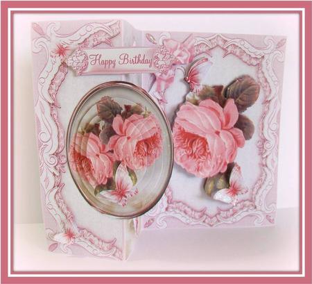 Vintage Pink Rose No Holes Fold Card Mini Kit by Rae Trees