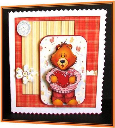 Boy Bear with a Heart Card Front by Rae Trees