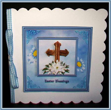 Lillies on the Cross Square Front by Rae Trees