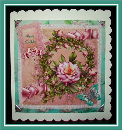 Glorious Pink Rose and Flutters 8x8 by Rae Trees