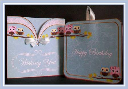 Turq Owls Birthday Vintage Pocket Pull Card Kit by Rae Trees