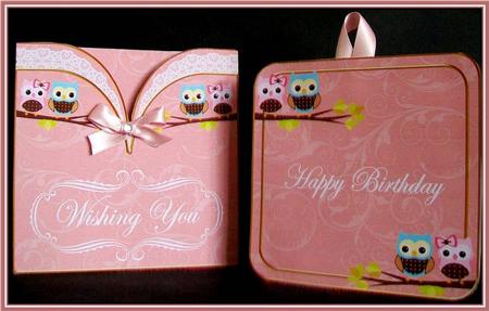 Pink Owls Birthday Vintage Pocket Pull Card Kit by Rae Trees