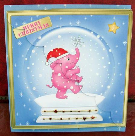 8 x 8 Xmas Elephant Snowglobe Kit with Scalloped Corners by Rae Trees