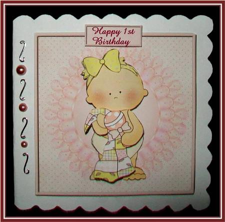 Baby Girl One Year Old Today Card Front with Decoupage by Rae Trees