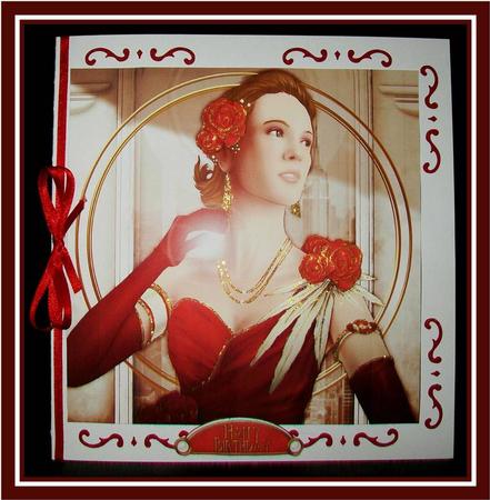 Art Deco Lady Rose (red) 8x8 Quick Card by Rae Trees