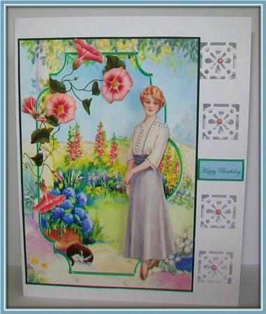 Cottage Garden Bracket Scene Card Front with Decoupage by Rae Trees