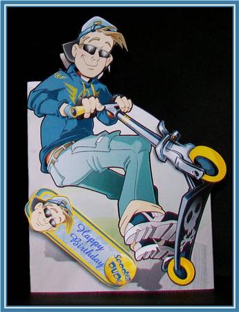 Scooter Dude Blue Shaped Card by Rae Trees