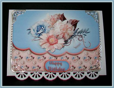 Pink and Blue Flowers Faux Envelope Multi Use Card by Rae Trees
