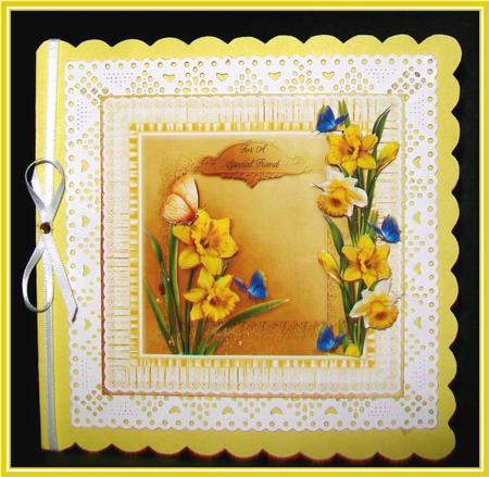 Daffodils and Butterflies 8x8 Card Front with Decoupage by Rae Trees