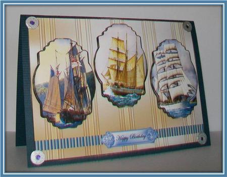 Three Tall Ships Card Front with Panels Toppers by Rae Trees