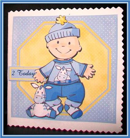 Baby Boy with His Donkey Toy Card Front by Rae Trees