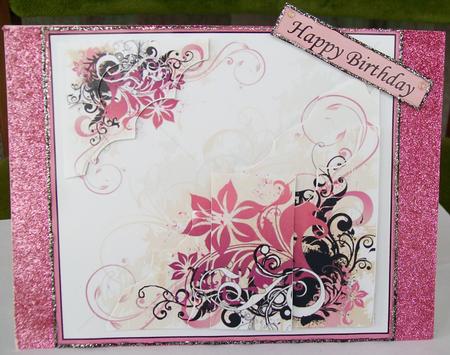 Wavy Corner Beautiful Pink Flower Card by Rae Trees