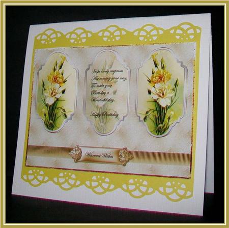 Yellow Carnations Panel Card with Verse and Toppers by Rae Trees
