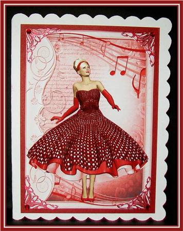1950's Rock and Roll Lady in Red Decoupage by Rae Trees