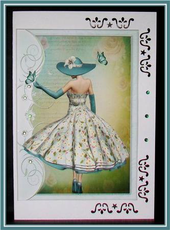 1950's Lady Catching Butterflies Decoupage by Rae Trees