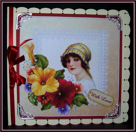 8x8 Vintage Girl in Gold Hat by Rae Trees