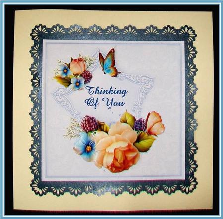 8x8 Peach and Blue English Roses by Rae Trees