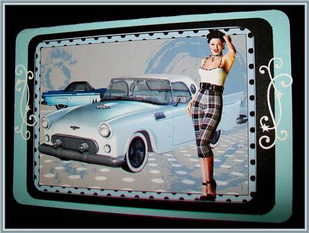 1950s Rock and Roll Lady and Her Blue T-bird A4 Mini Kit by Rae Trees
