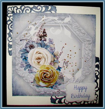 Flowers on a Blue Plate by Rae Trees