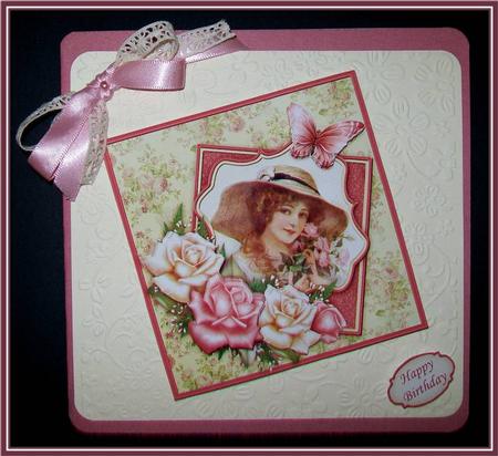 Vintage Lady in Hat & Pink Roses Decoupage by Rae Trees