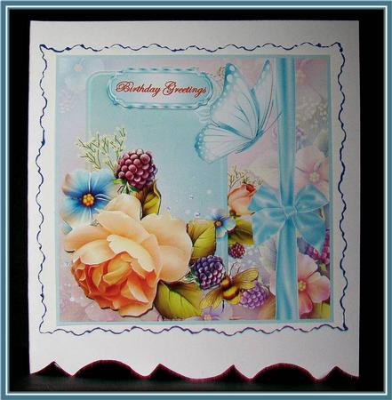 Peach Rose and Butterfly Card Front with Decoupage by Rae Trees