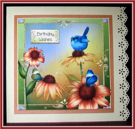 Blue Bird & Summer Flowers Square by Rae Trees